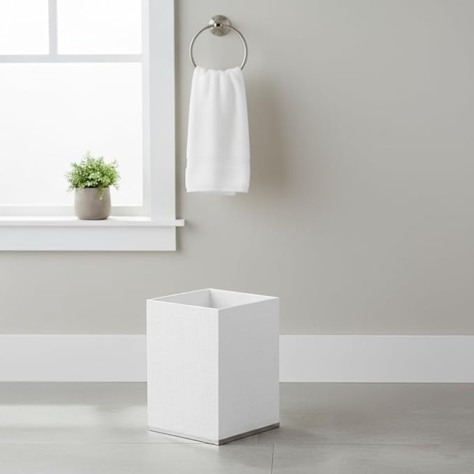 Creative Scents Estella Waste Basket for Bathroom 1.98 Gal / 7.5L - Small White Bathroom Trash Can - Decorative Small Garbage Can - Durable Space Friendly Wastebasket
