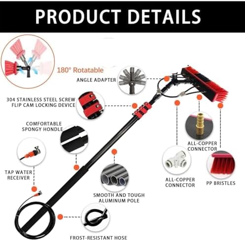 Glass Cleaning Brush Home Water Fed Telescopic Pole Kit Solar Panel Brush Rotating for Photovoltaic Panel12ft Window Cleaning Water Fed Pole with Photovoltaic Panel Cleaning and Adjustable