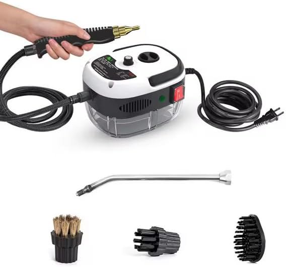 2500W High-Pressure Handheld Steam Cleaner – 1.5L Portable Steamer for Car Detailing Floors Kitchen Bathroom with 3 Attachments (01-White)