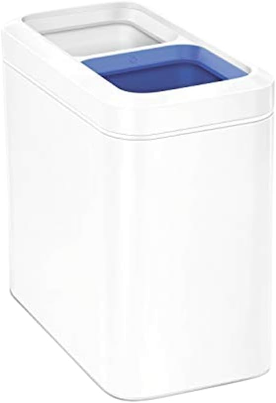 simplehuman 20 Liter / 5.3 Gallon Dual Compartment Slim Open Top Recycling Trash Can Commercial Grade Heavy Gauge White Stainless Steel