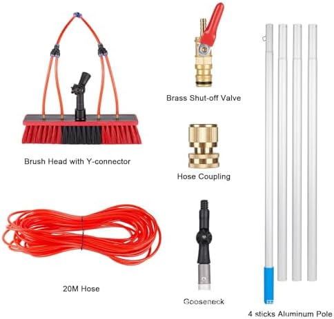 Glass Cleaning Brush Home Water Fed Telescopic Pole Kit Solar Panel Brush Rotating for Photovoltaic PanelTelescopic Window Cleaner Kit - 10M Extendable Pole with 35cm Water Fed Brush Head f