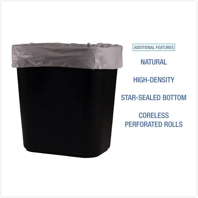 Boardwalk BWK242306 WASTE CAN LINERS 7-10 GAL 24 X 24 6 MIC NATURAL 50 BAGS/ROLL 20 ROLLS/CTN1 CT