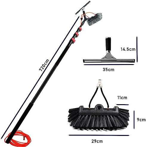 Glass Cleaning Brush Home Water Fed Telescopic Pole Kit Solar Panel Brush Rotating for Photovoltaic PanelWindow Cleaning Rod - 18ft Telescopic Brush with Water Inlet for Cleaning Photovolta