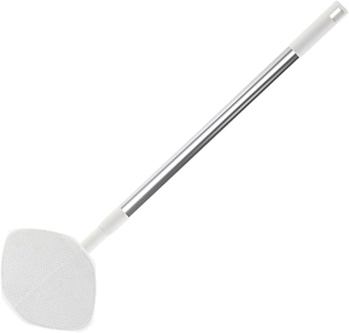 Retractable Long Handle Dust Mop with Rotatable Triangular Microfiber Pad No-wash Hands-Free Dust Removal Floor Cleaning Mop for Home Use White Extendable Handle