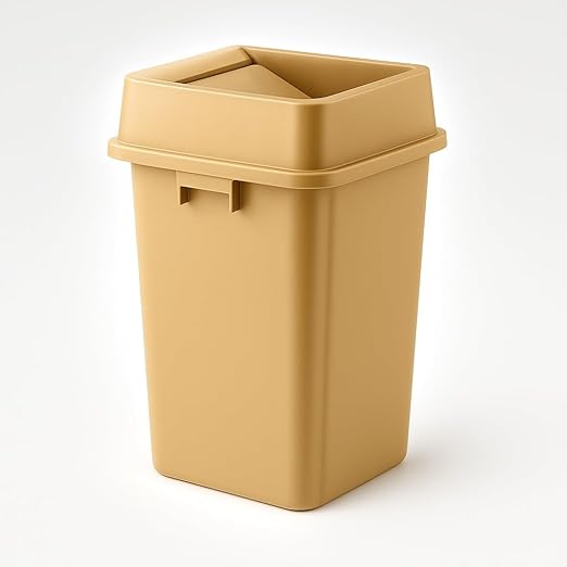 19 Gallon Beige Square Plastic Trash Can with Lid Heavy Duty | Indoor Outdoor Commercial Waste Container with Optional Lid for Restaurants Parks Schools Public Spaces