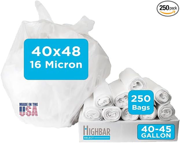 Clear Trash Bags40-45 Gallon Trash Bags 40 x 48 250 Count 16 Micron High Density Ideal for Janitors Facility Managers Industrial Recycling