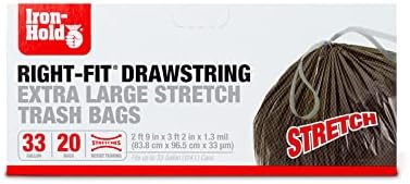 Berry Plastics- Flex Films Iron Hold 6041064 33 gal Right-Fit Drawstring Trash Bags44 20 per Pack - Pack of 88