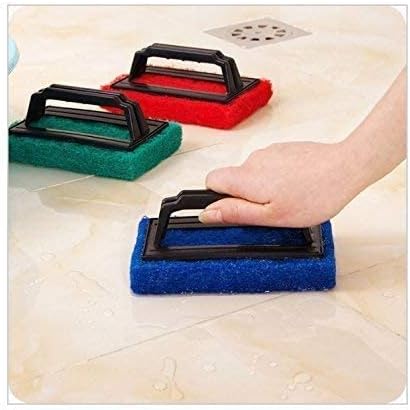 Tile Floor Cleaning Brush with Sponge Scrub Pad &amp Handle Pack of 6 Pieces Multicolor