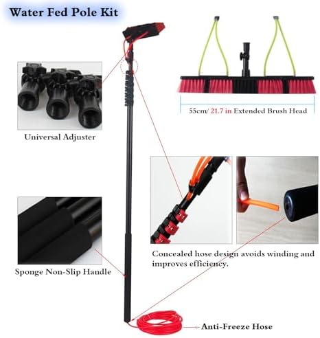 Glass Cleaning Brush Home Water Fed Telescopic Pole Kit Solar Panel Brush Rotating for Photovoltaic PanelHigh Reach Telescoping Window Cleaning Brush with 180° Rotatable Head - Water Fed Po