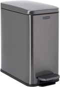 Rubbermaid Stainless Steel Slim Step-On Trash Can 2.6-Gallon Charcoal Wastebasket with Lid for Home/Bathroom/Kitchen