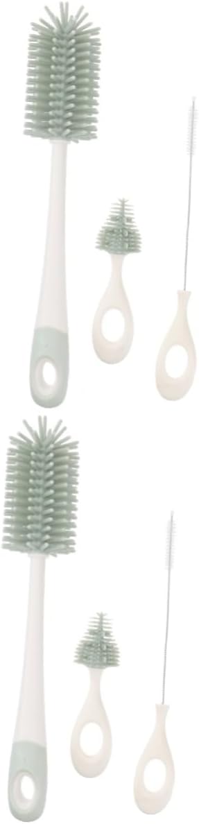 VICASKY 2pcs Silicone Bottle Cleaning Brush Set Rotating High-Temperature Resistant Flexible Bristles for Stain Removal for Milk Bottles and Water Containers Light Green