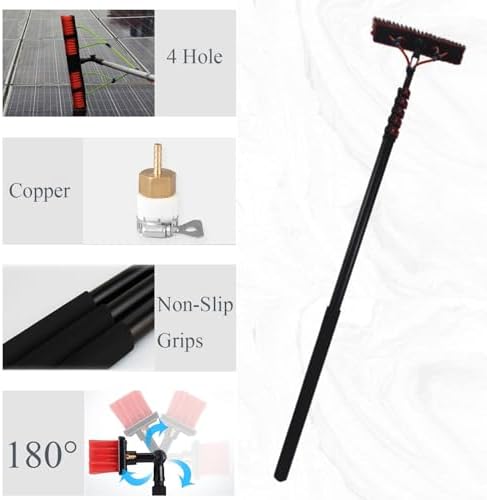 Glass Cleaning Brush Home Water Fed Telescopic Pole Kit Solar Panel Brush Rotating for Photovoltaic PanelTelescopic Solar Panel Cleaning Brush - 6m High Pole Cleaner with 35cm Brush Head fo