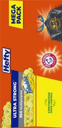 Hefty Ultra Strong 30 Gallon Trash Bags Large Size Multipurpose Break Resistant Drawstring Closure Resists Leaks Punctures and Tears Black Fabuloso Lemon Scent 50 Bags (Pack of 3)