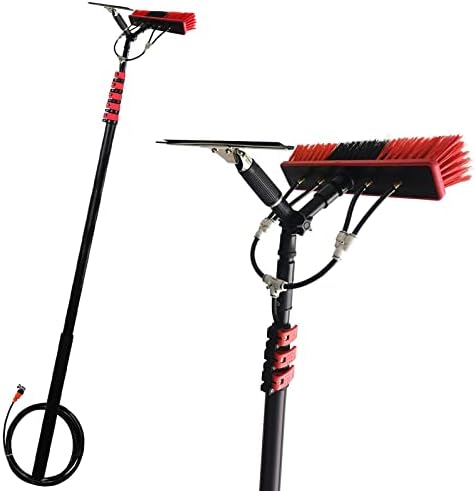Glass Cleaning Brush Home Water Fed Telescopic Pole Kit Solar Panel Brush Rotating for Photovoltaic PanelWindow Cleaning Pole 12-36FT Water Fed Telescopic Brush with Squeegee Water/Hose F