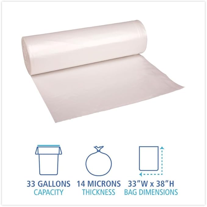 Boardwalk V6638HNKR01 33 in. x 38 in. 33 gal. 14 microns High-Density Can Liners - Natural (250/Carton)