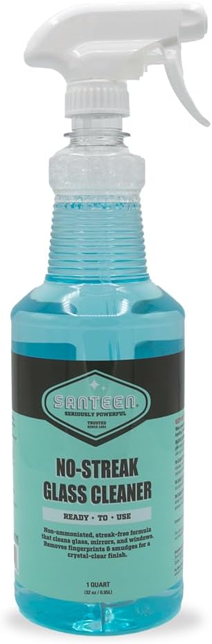 Santeen No-Streak Glass Cleaner 6-Pack 32oz Bottle with Trigger Sprayer Professional Formula