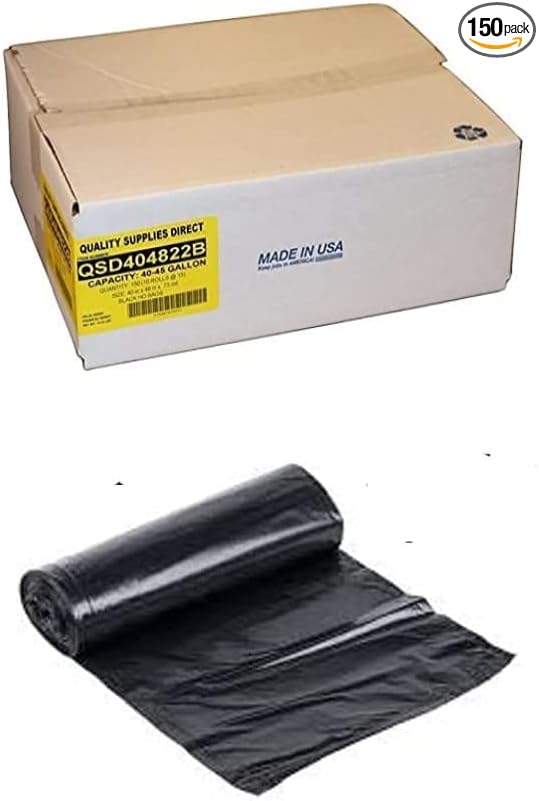 Trash Bags Black 40-45 Gallon 40 x 48 - (150 Count) High Density Rolls Black 22 Microns (Heavy Duty Trash Liners) | Black Multi-Use Garbage Bags | Bulk Package | Made in USA | $ Savings $