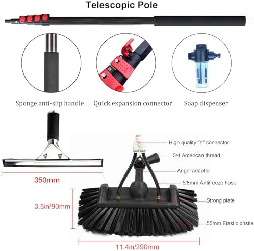 Glass Cleaning Brush Home Water Fed Telescopic Pole Kit Solar Panel Brush Rotating for Photovoltaic PanelTelescopic Window Cleaning Pole with Water Fed Brush 10.8M Extendable Rod for Conser