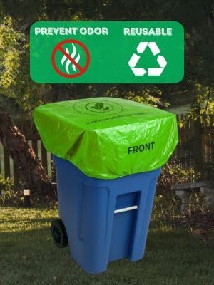 Trash Can Smell Eliminator Cover Odor Eliminating Bag with Optional Straps Lemon Scented Durable Chemical Free 32 Gallon 2 Pack