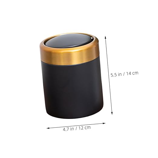 Mini Trash Can with Lid Small Bathroom Waste Basket 304 Stainless Steel Small Wastebasket for Bedroom Desk Kitchen Countertop Black