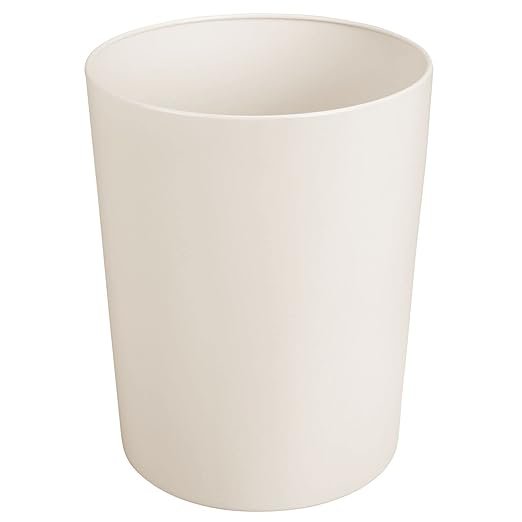 mDesign Round Metal Small 1.7 Gallon Recycle Trash Can Wastebasket Garbage Container Bin for Bathrooms Kitchen Bedroom Home Office - Durable Stainless Steel - Mirri Collection - Cream/Beige