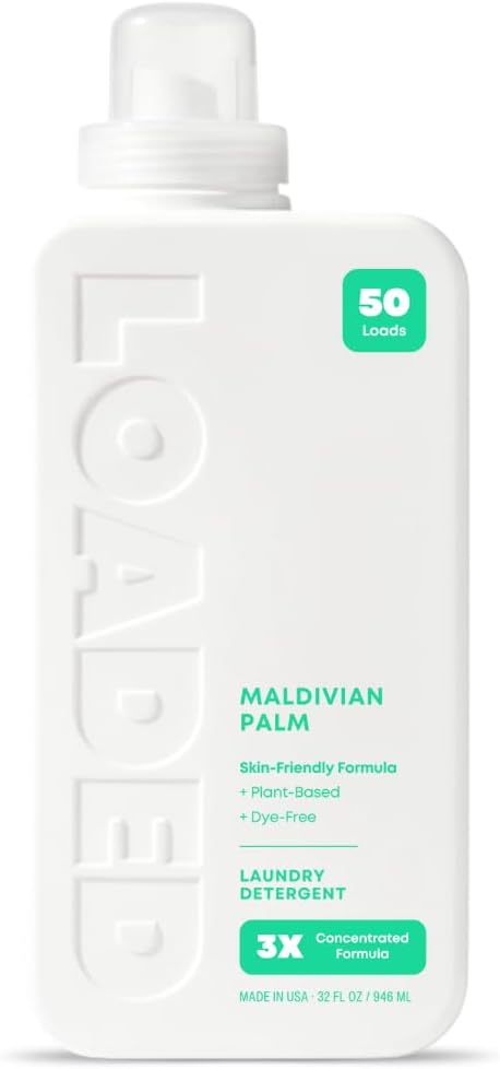 Loaded Laundry Detergent Luxury Cologne &amp Perfume Scented | 50 Loads | Coconut &amp Palm | Skin-Friendly &amp Plant-Based | Made in USA | 32 oz