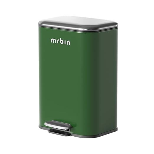 MRBIN Bathroom Trash Can with Lid Metal Step Kitchen Waste Basket Touchless Soft Close 20L / 5.2gal Rectangle Garbage Bucket with Stainless Steel Pedal for Office Bedroom Accessories Green