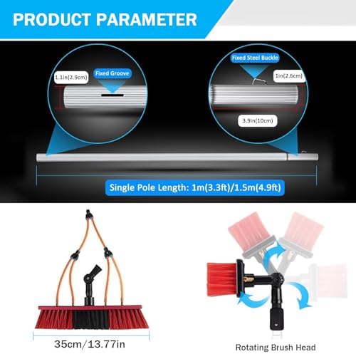 Glass Cleaning Brush Home Water Fed Telescopic Pole Kit Solar Panel Brush Rotating for Photovoltaic PanelTelescopic Water Fed Pole Window Cleaning Kit with 35cm Brush Ideal for Cleaning Sol