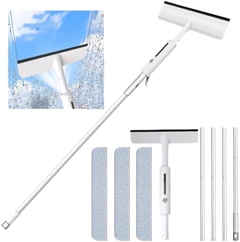 Squeegee for Window Cleaning with SprayWindow Washing Kit with Extension PoleDouble Sided and Long Handle Window Cleaner Tool for Car and Home with - 14 Inches - 3pcs Rags