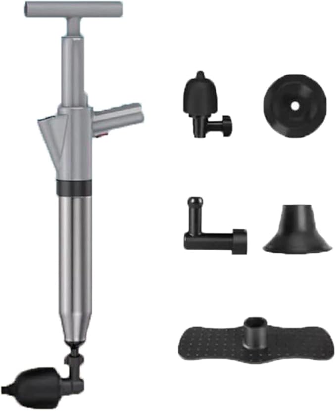 Toilet Plunger Drain Clog Remover with 4 Sized Suckers High Pressure Dredge Plumbing Tool with Barometer Stainless Steel Toilet Dredge for Sewer Pipe Dredging
