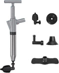 Toilet Plunger Drain Clog Remover with 4 Sized Suckers High Pressure Dredge Plumbing Tool with Barometer Stainless Steel Toilet Dredge for Sewer Pipe Dredging