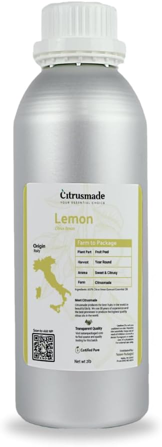Lemon Essential Oil - Direct from Citrusmade Southern Italy - Cold Pressed - Aceite de Limón for Aromatherapy Massage Diffuser DIY Candle and Soap Making - 2lbs