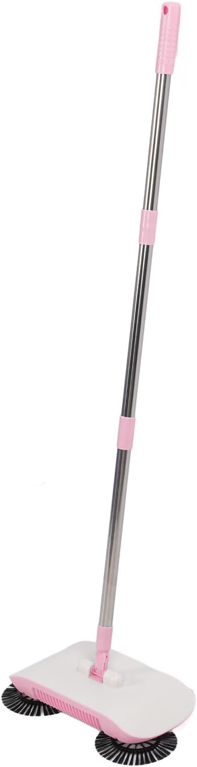 Hand Push Sweeper Sweeping and Mopping Simultaneously Sweeper 180 Degree Rotating Mop with Sealed Dust Compartment Ideal for Hardwood Laminate Marble &amp Ceramic Floors (Pink)