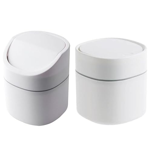 Cabilock 2pcs Mini Desktop Trash Can Lid Sturdy Plastic Countertop Wastebasket for Kitchen Bedroom Bathroom Elegant Small Garbage Bin for Home Organization