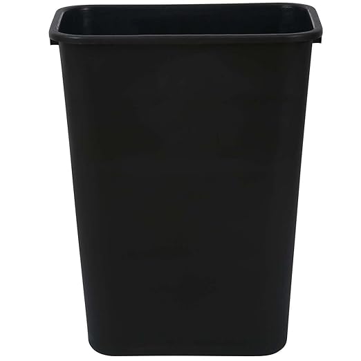 MARKSON 10 Gallon Plastic Rectangular Wastebasket Black