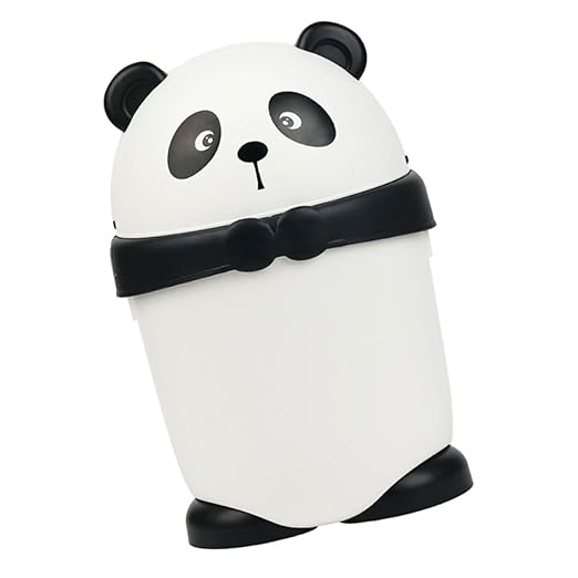PRETYZOOM Creative Cartoon Panda Garbage Can with Shake Lid Small Plastic Trash Bin for Cute Animal Wastebasket for Home Decoration and Compact Spaces