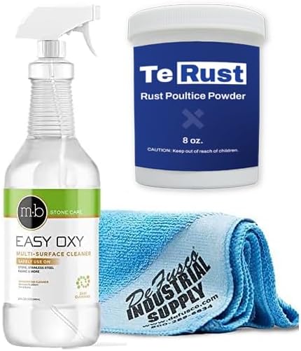 Tenax TeRust Rust Remover 8 oz - Remove Rust Stains Out of Granite and Marble - Easy Oxy Marble &amp Granite Cleaner 32oz - 16x16 Microfiber Cloth - Bundle - 3 Items