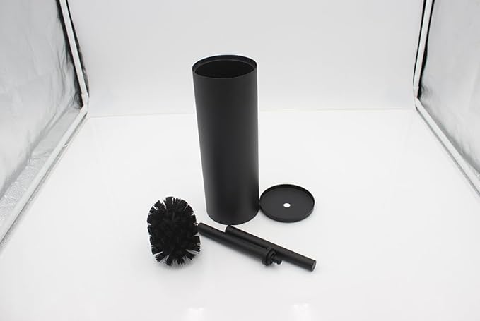 Stainless Steel Toilet Brush with Holder Set with Extra Long Handle Durable Bristles Toilet Bowl Brush and Covered Holder for Bathroom Storage (Black - Standing)
