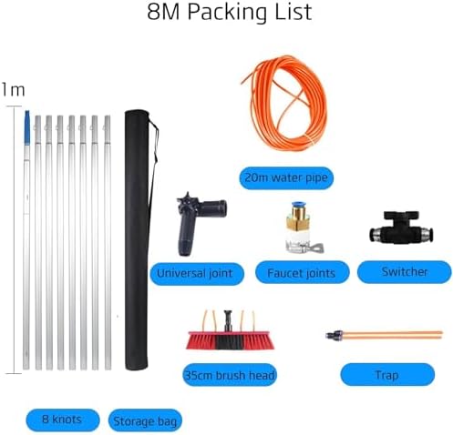 Glass Cleaning Brush Home Water Fed Telescopic Pole Kit Solar Panel Brush Rotating for Photovoltaic PanelAdjustable Solar Panel Cleaning Brush Kit with 8m Water Fed Pole Window Cleaner Brus