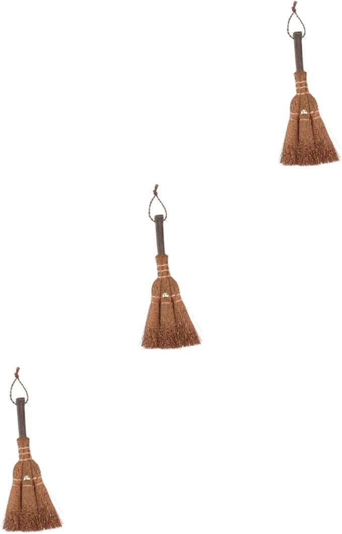3pcs Mini Palm Broom for Tea Ceremony Natural Bristle Small Cleaning Brush Hanging Rope for Easy Storage Practical Broom for and Debris Removal