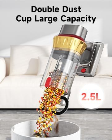 650W Cordless Vacuum Cleaner with 55KPa Flagship Suction 75-Min Extended Runtime 2.5L Dual-Cup Capacity Anti-Tangle Brush &amp Self-Standing Design HEPA Filtration for Furniture Carpet Pet Hair