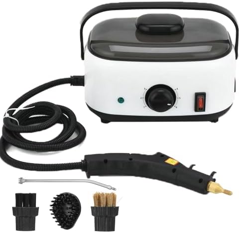 Steam Cleaner Portable Handheld Steam Cleaner 4.5Bar High Pressure Temperature Steam Cleaning Machine with 3 Brush (Black White)