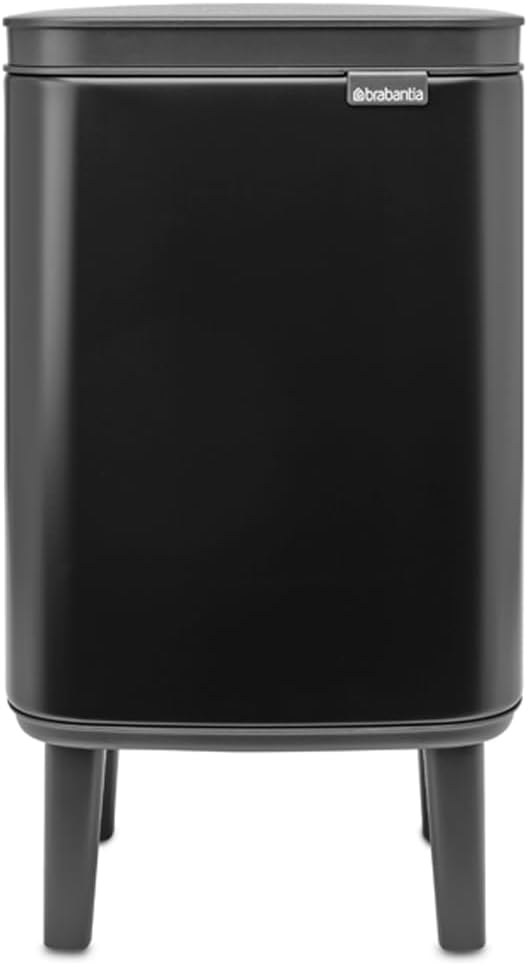 Brabantia Bo XS Lift Open Trash Can with Raised Legs | 1.1 Gal / 4L | Matt Black | Free Standing Bedroom Bathroom Nursery Trash Can Removable Inner Bucket Non-Slip Feet | + Trash Bags