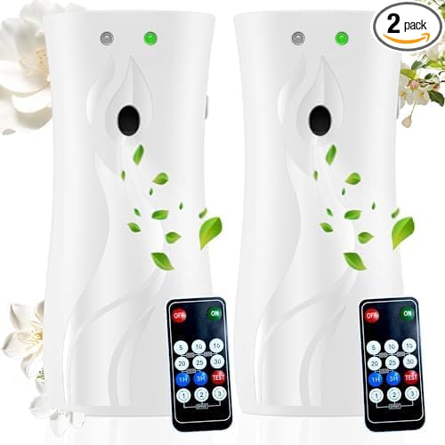 Automatic Air Freshener Spray Dispenser (2-pack) Wall Mounted or Freestanding Sprayer Holder Multiple Time Settings Commercial and Home Use in Bathrooms Offices Living Rooms etc (White 1121)