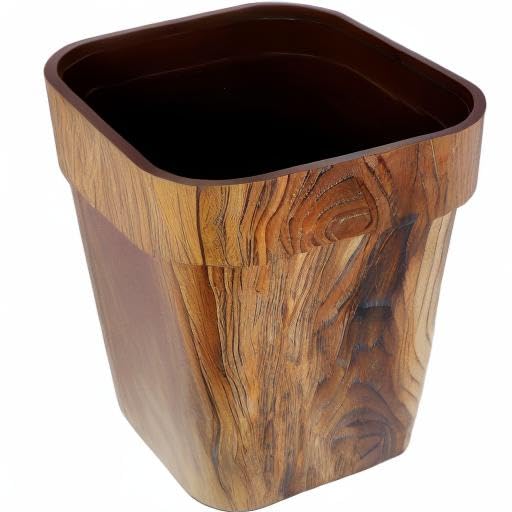 DOITOOL Garbage Storage Bucket Trash Can Wastebasket Garbage Container Bin Wood Grain Trash Can Toilet Paper Bucket for Bathroom Bedroom Kitchen Home Office Round Trash