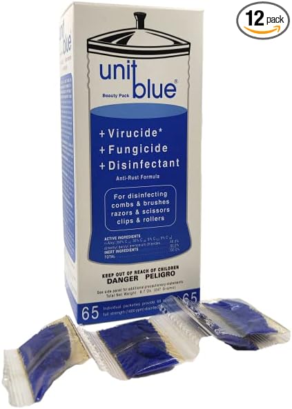 Unit Blue 12 Pack Germicidal Barber Disinfectant Liquid Cleaner Concentrate for Clipper Care - Barber Cleaner - Hair Clipper Disinfectant - Anti-Rust Formula to Sterilize Scissors Razor Brush &amp