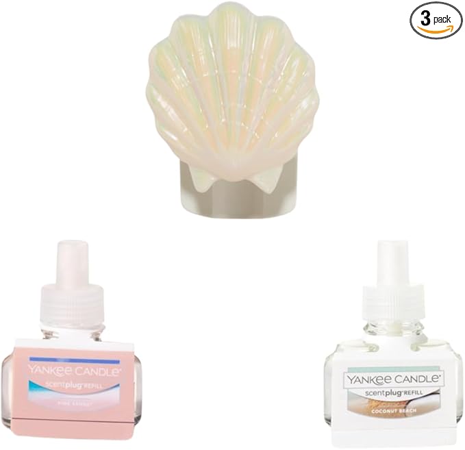 Yankee Candle Tropical Breeze - Scent Plug Diffuser Seashell Scent Plug Refill Pink Sands and Coconut Beach (Variety Pack)