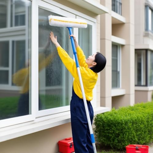 High Rise Window Cleaning Kit with Extension Pole Portable Glass Washing Tools for Tall &amp Hard-to-Reach Areas Easy Installation (16.4ft/5m)
