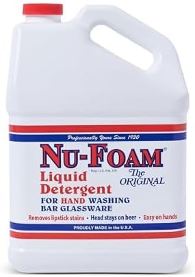 Nu-Foam Liquid Detergent for Bar Glassware – Original Streak-Free Solution - Hand Washing Bar Tavern Brewery Supplies - Spotless Serving Glasses - Concentrated - Easy On Hands - 3.5 Gallon Pail