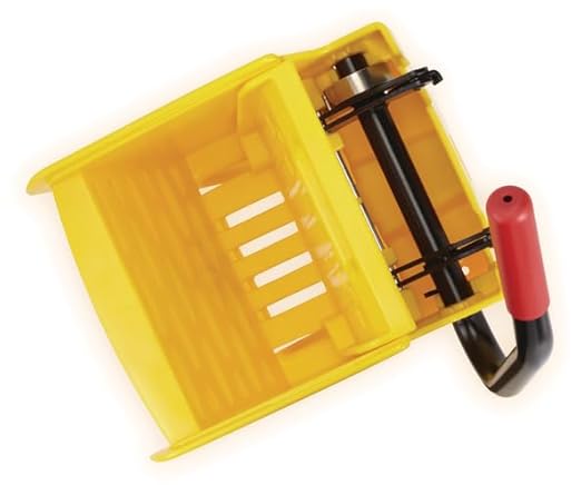 Rubbermaid Commercial Products WaveBrake 26 Qt. Side-Press Mop Bucket and Wringer Combo on Wheels Yellow for Professional/Industrial/Business Heavy-Duty Floor Cleaning/Mopping